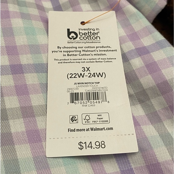 NWT - Women’s Joyspun Woven Notch Collar Pajama Top (Lavender Touch Plaid 3XL) - Picture 4 of 12